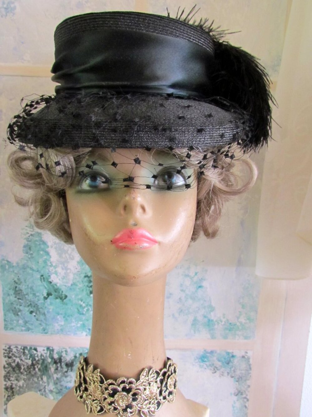 VINTAGE VICTORIAN HAT w PEACOCK FEATHER, GIBSON GIRL to EDWARDIAN STYLE; DRAPER